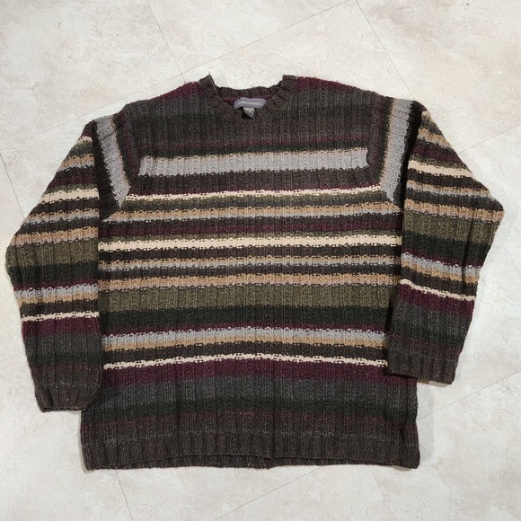 VTG Banana Republic Mens XL Ribbed Striped Lambs Wool Blend Crewneck Sweater - Picture 2 of 8